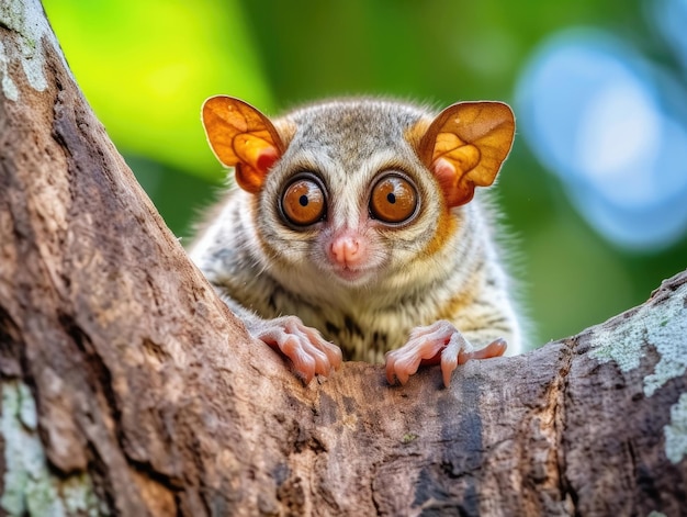 Tarsier Monkey Tarsius Syrichta na árvore em ambiente de selva natural