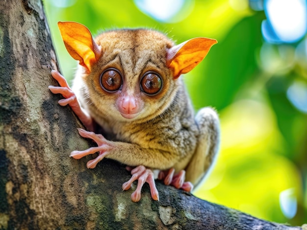 Tarsier Monkey Tarsius Syrichta na árvore em ambiente de selva natural