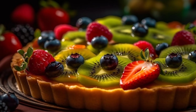 Tarta de bayas dulces con crema fresca generada por IA