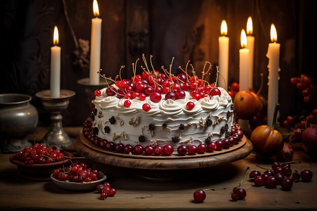 Tarta blanca con velas encendidas