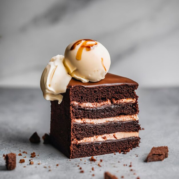 Tarta de brownie de chocolate con bola de helado