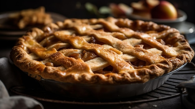 Tarta casera de manzana con corteza dorada y relleno de canela