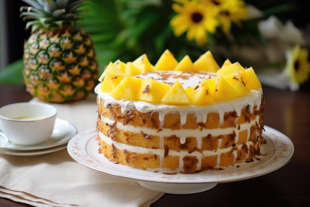 Tarta casera de piña con nata