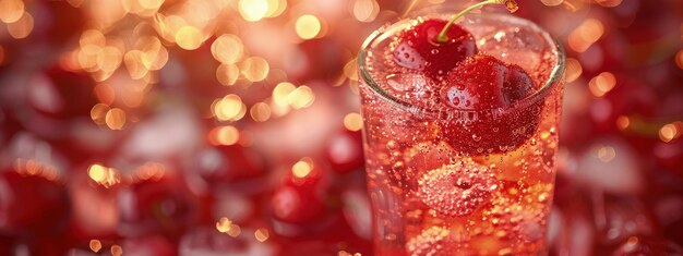 Foto tarta de cereza agria y burbujeante en un vaso de refresco vintage hiperdetallado fotorrealista hd súper detallado