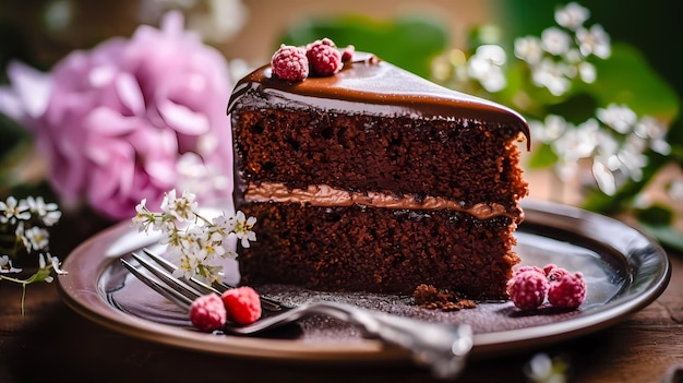 Tarta de chocolate con flores