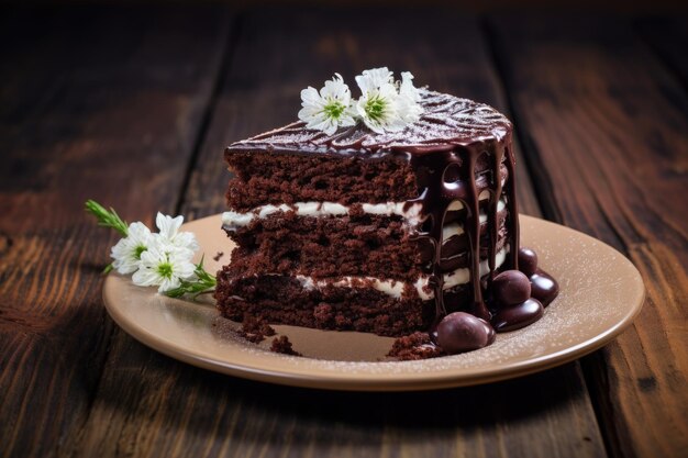 Tarta de chocolate en madera