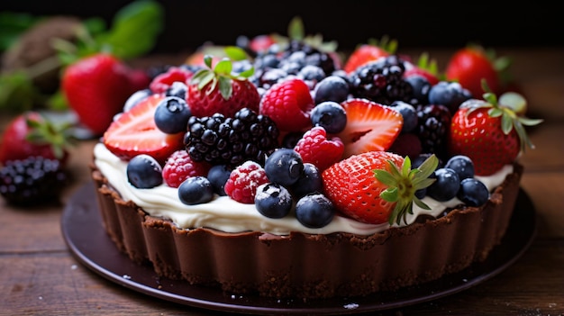 Tarta de chocolate simple con queso crema y bayas