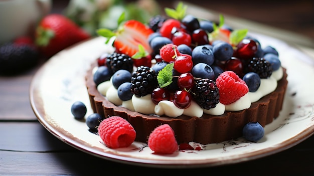 Tarta de chocolate simple con queso crema y bayas