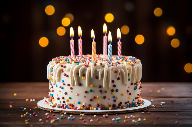 Tarta de cumpleaños clásica con velas encendidas