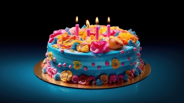 Tarta de cumpleaños decorada con chispitas de colores y diez velas