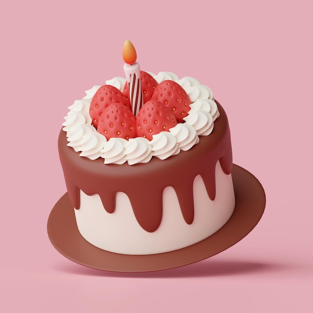 Tarta de cumpleaños para la fiesta de celebración Feliz cumpleaños ilustración 3d