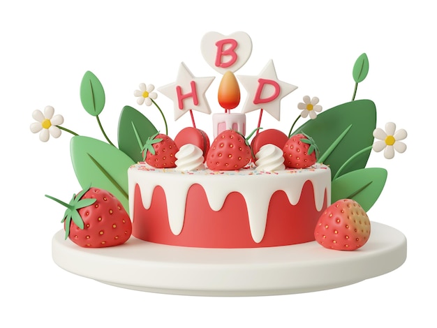 Tarta de cumpleaños para la fiesta de celebración Feliz cumpleaños ilustración 3d