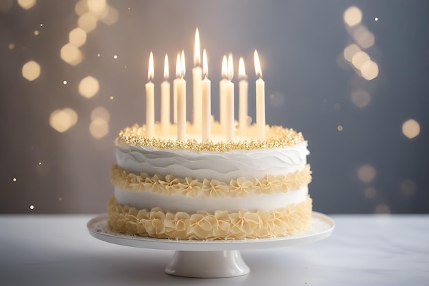 Foto tarta de cumpleaños con fondo bokeh