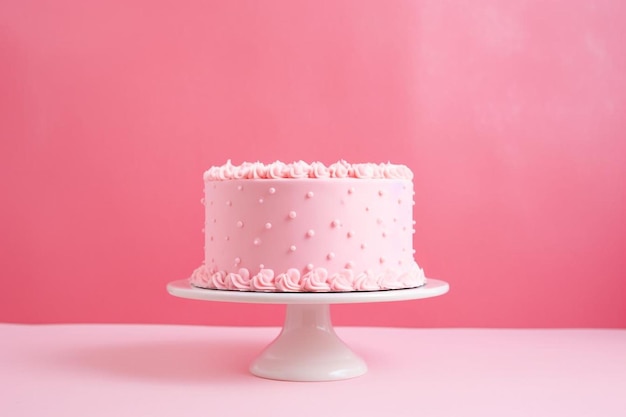 Tarta de cumpleaños en fondo rosa