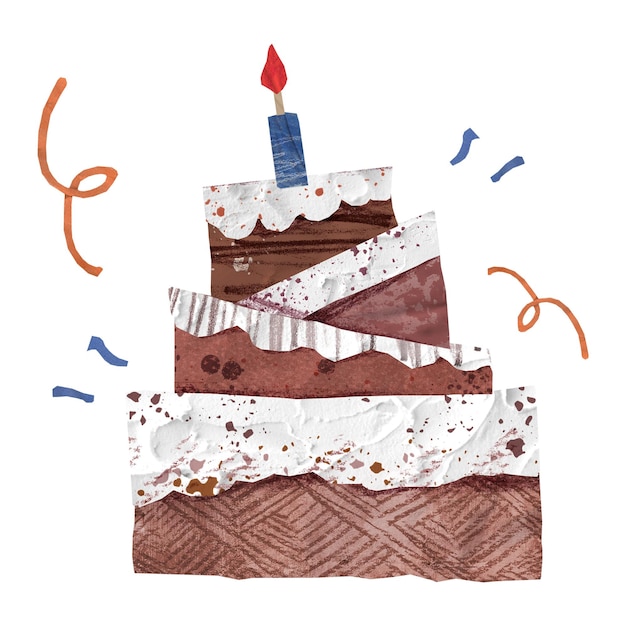 Tarta de cumpleaños iluminada artesanía de papel png fondo transparente