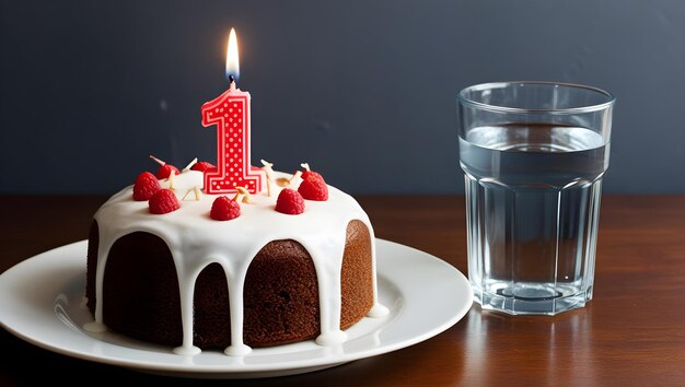 Tarta de cumpleaños con muchas velas en la parte superior