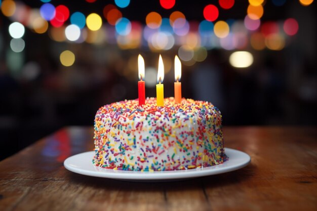 Foto tarta de cumpleaños con vela encendida en la parte superior