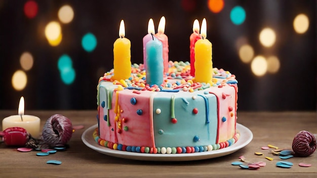 Tarta de cumpleaños con velas de colores