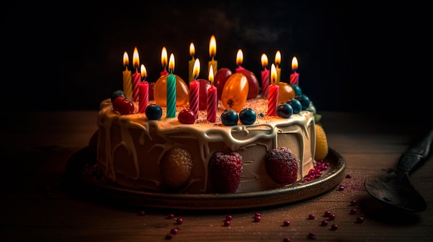 Tarta de cumpleaños con velas IA generativa