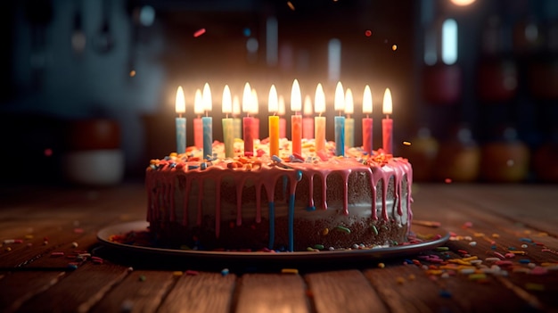 Tarta de cumpleaños con velas IA generativa