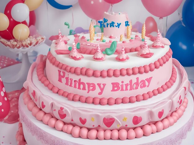 Tarta dulce con nata y ositos para cumpleaños.