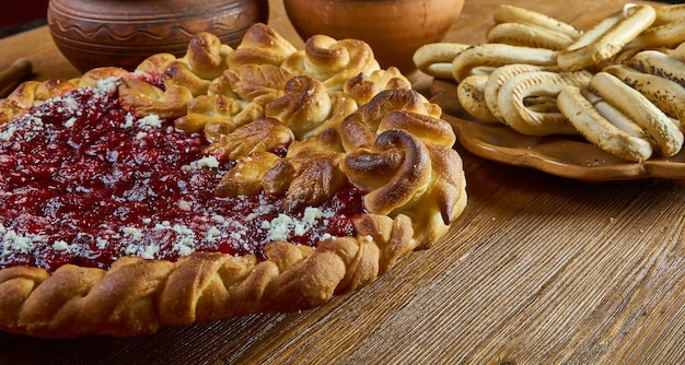 Tarta escandinava con frambuesas Pasteles tradicionales caseros