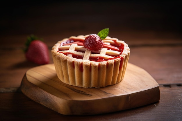 Una tarta de fresas con un relleno de frambuesas encima