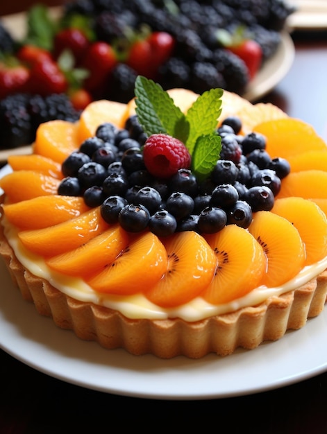 Una tarta de frutas en un plato