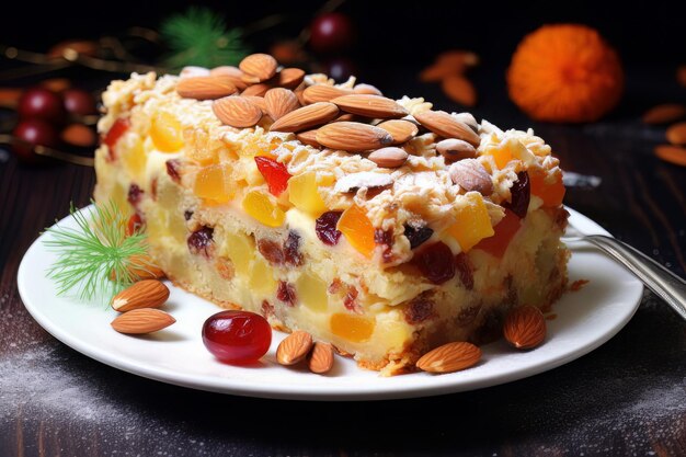 Tarta de frutas de postre con almendras