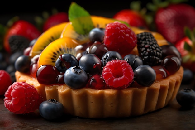 Tarta de frutas con variedad de frutas frescas