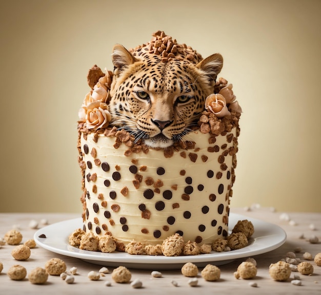 Tarta de guepardo con puntos en un plato blanco