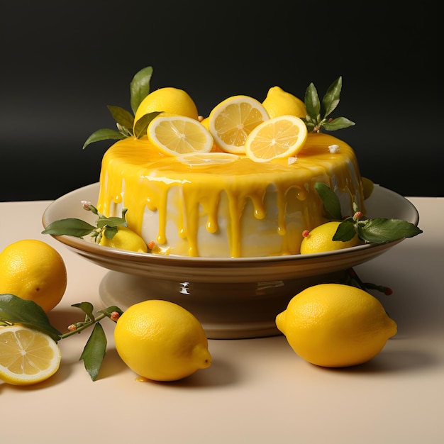 Tarta de limón Postre dulce con cítricos Ilustración realista Generación de IA