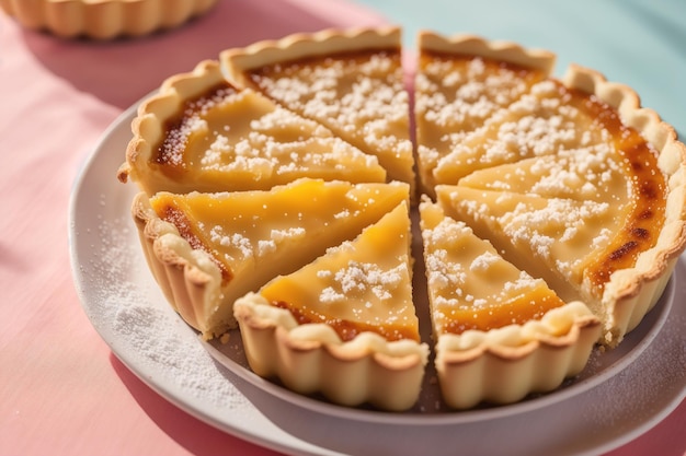 Una tarta de limón con una rodaja cortada