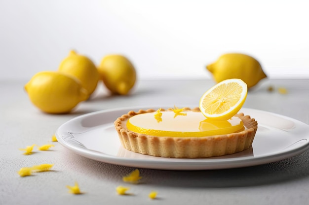 Una tarta de limón con una rodaja de limón encima