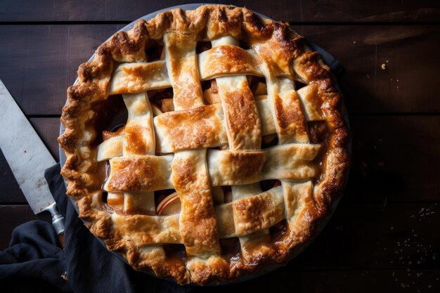 Tarta de manzana americana con una corteza hojaldrada y relleno especiado creado con ai generativa