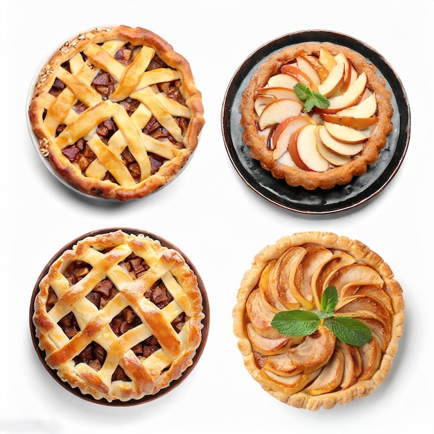 Tarta de manzana casera con manzanas frescas en la mesa blanca de la cocina vista plana de la mesa de Acción de Gracias