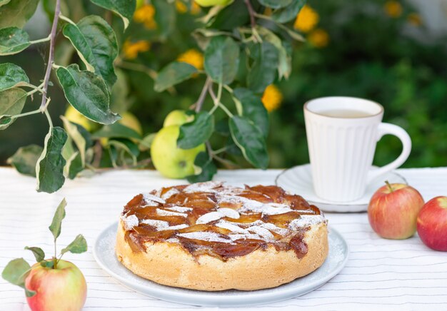 Tarta de manzana casera en el patio trasero