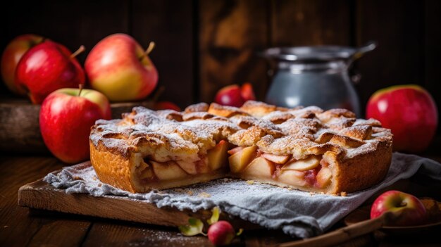 Tarta de manzana en fondo rústico