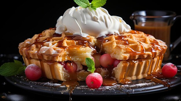 tarta de manzana con manzanas en rodajas en un plato con fondo borroso