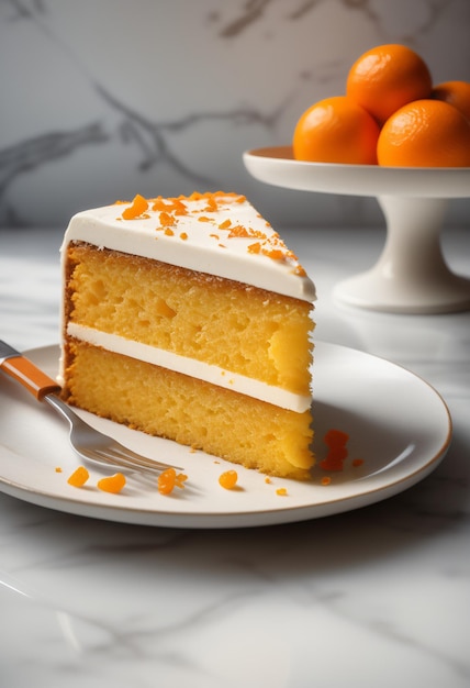 Tarta de naranja en un plato blanco