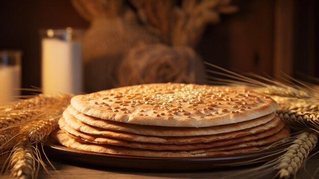 Tarta de pita de cebada fresca con oraciones vista de cerca