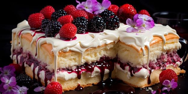 Tarta de queso crema con salsa de fresas y frutos rojos