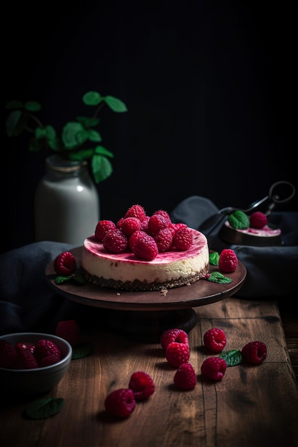 Tarta de queso con frambuesas encima