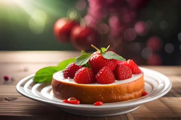 Tarta de queso con frambuesas frescas encima