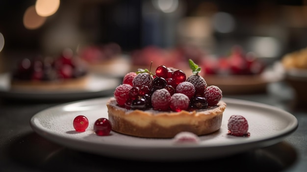 Tarta de queso con glaseado y bayas frescas encima