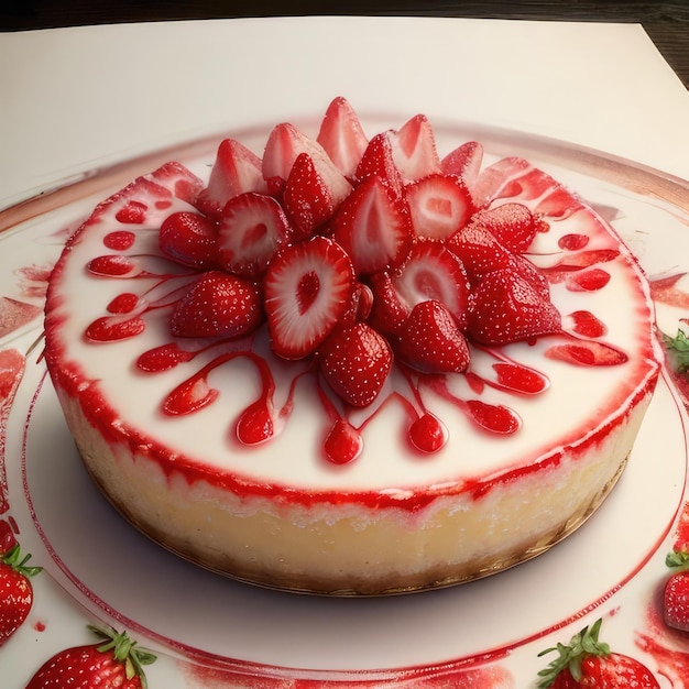 tarta de queso realista con jarabe fresco encima y derretido