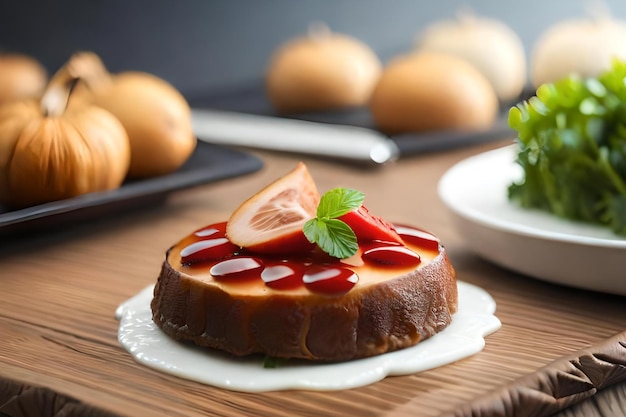 Tarta de queso con salsa de fresas encima