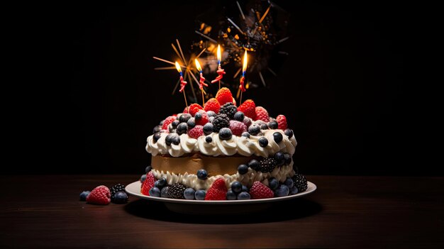 una tarta con una tarta y velas que dice "feliz cumpleaños"