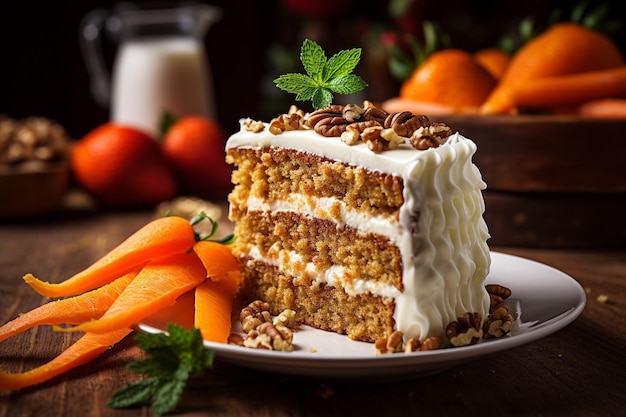 Tarta de zanahoria con una rebanada disfrutando con una copa de champaña