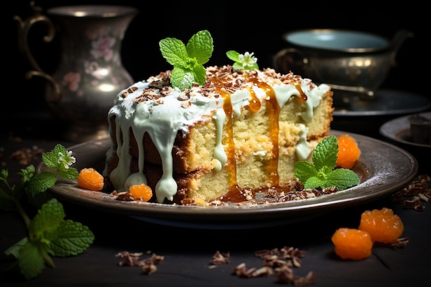 Foto tarta de zanahorias vegana en agua con el fondo rústico